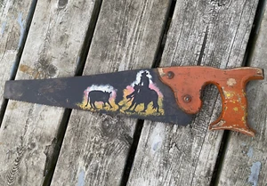 Vintage hand saw w/hand painted cutting horse design Western decor - Picture 1 of 3