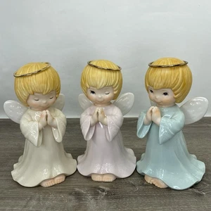 Set/3 Vntg O'Well Porcelain Boy Girl Child Angels Praying Wink MINT - Picture 1 of 10
