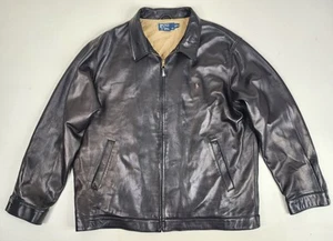 VTG Polo Ralph Lauren 2XL Chocolate Brown Butter Soft Chinstrap Leather Jacket - Picture 1 of 20