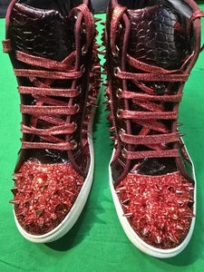 Men Red High Top Glitter Spike Sneakers Size 7.5 New Without Box - Picture 1 of 6