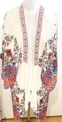 Flying Tomato Kimono Duster M/L Rayon Multicolor Floral Boho Coat Anthropologie - Image 1 of 4