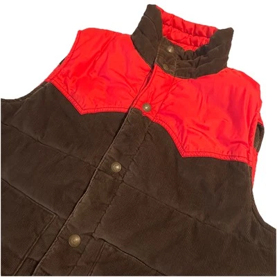 Chaleco acolchado vintage de pana estilo occidental reversible rojo marrón Levi's M/L broches de presión Foto 1 de 4