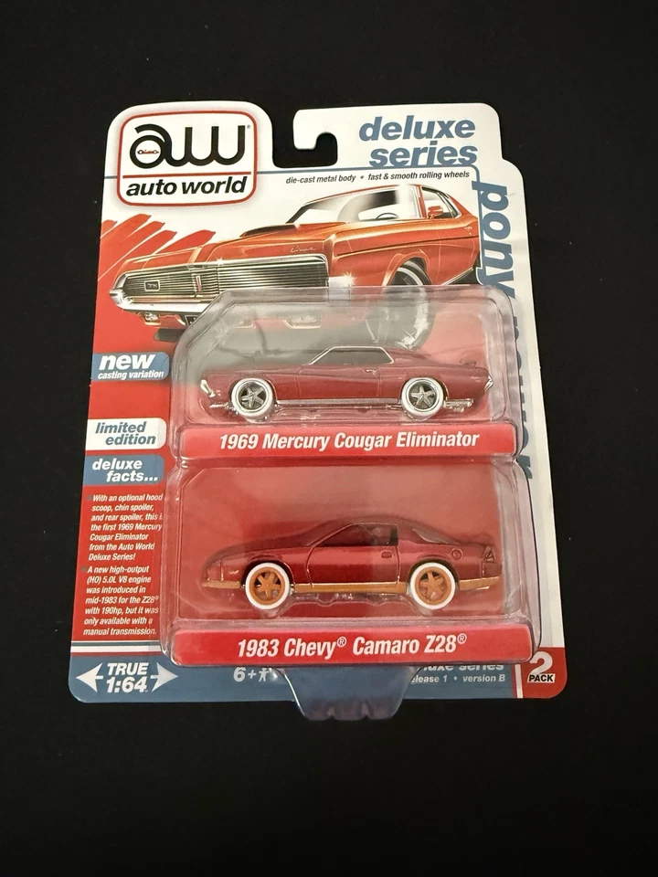 Paquete de 2 Camaro y Cougar Eliminator Chase Auto World Ultra Red Z28 Foto 1 de 1