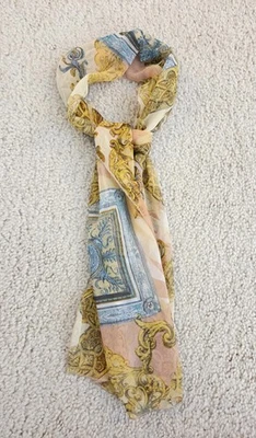 Vintage 1970s Sheer Chiffon Long Neck Scarf Baroque Ornate Pattern 52" x 10.5" - Image 1 of 4