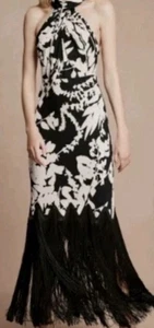 Fabulous Mint Velvet Size 16 Black/white Halter Neck Fringed Dress New - Picture 1 of 4