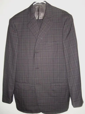 SA154- NEW CORNELIANI S.120 SUIT - 44L - BROWN WINDOWPANE - LIGHT WOOL- 3 BUTTON - Image 1 of 4