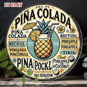 Pina Colada Cocktail Print Metal Wall Plaque Effect Home Decor Gift Seasonal - Picture 1 of 6