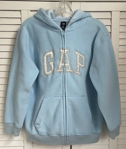 Vtg GAP KIDS Heavy Fleece Hoodie Full Zip Blue & Silver Girl's Size 12 NWOT Rare - Picture 1 of 11