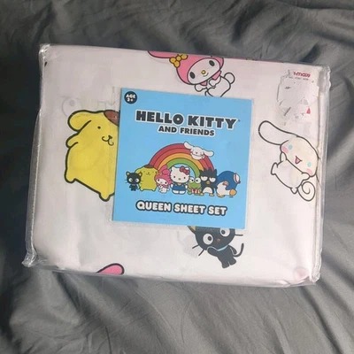 Juego de sábanas 4 piezas Hello Kitty tamaño queen 100 % algodón - Nuevo Foto 1 de 3