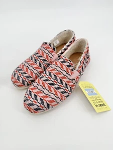 NEW TOMS Redondo Slip On Womens Size 12 Pink Chevron Woven Faux Shearling Flats - Picture 1 of 5