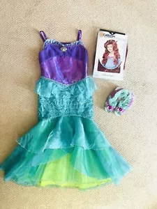 Disney Store Mermaid Princess Ariel Costume Dress 9-10 w/Wig & Shoes 11-12 - Picture 1 of 3