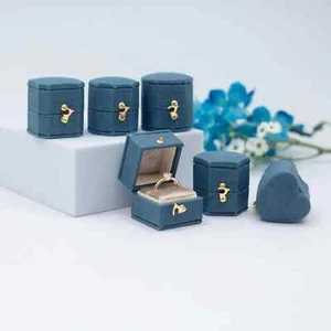 Blue Jean & Beige Georgian Vintage Schmuck Ring Box Leinen Samt Vorschlag - Bild 1 von 16