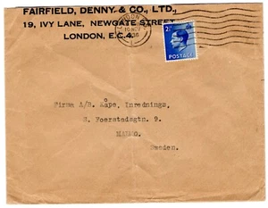 GB KEVIII Cover London 2½d Blue Machine Cancel Sweden Malmo 1936 PE243 - Picture 1 of 9