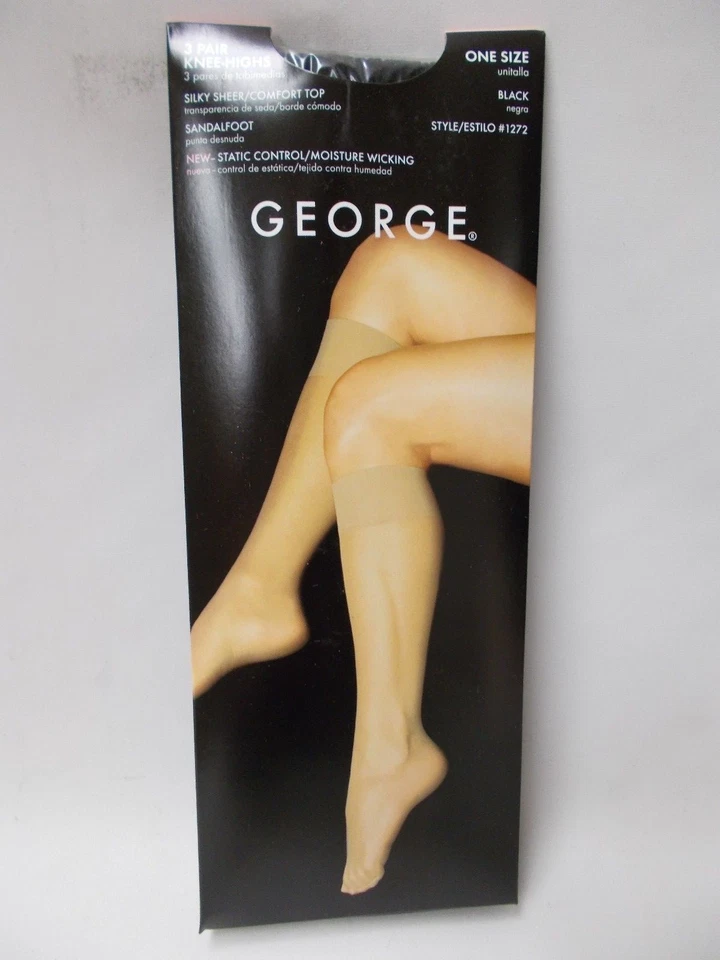 6 pr George Knee-Highs Silky Sheer Comfort Top Sandalfoot  One Size - Image 1 of 1
