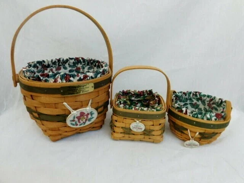 LONGABERGER 3 BASKETS 1990 PEPPERMINT 2000 LET IT SNOW 1994 JINGLE BELL LINERS Cover
