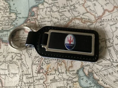 MASERATI Portachiavi In Vera Pelle Nera Oblungo QUATTROPORTE GRAN TURISMO BLA - Immagine 1 di 3