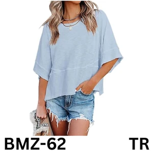 Sovelen Women's Summer Casual Crewneck Batwing Half Sleeve T-Shirts, Blue, XXL - Picture 1 of 6