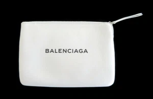 New Authentic Balenciaga White Black Medium Leather Clutch Pouch Bag - Picture 1 of 6