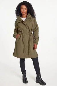 Ex Bonmarche Autonomy Womens Lightweight Hooded Parka Jacket in Khaki - Picture 1 of 7