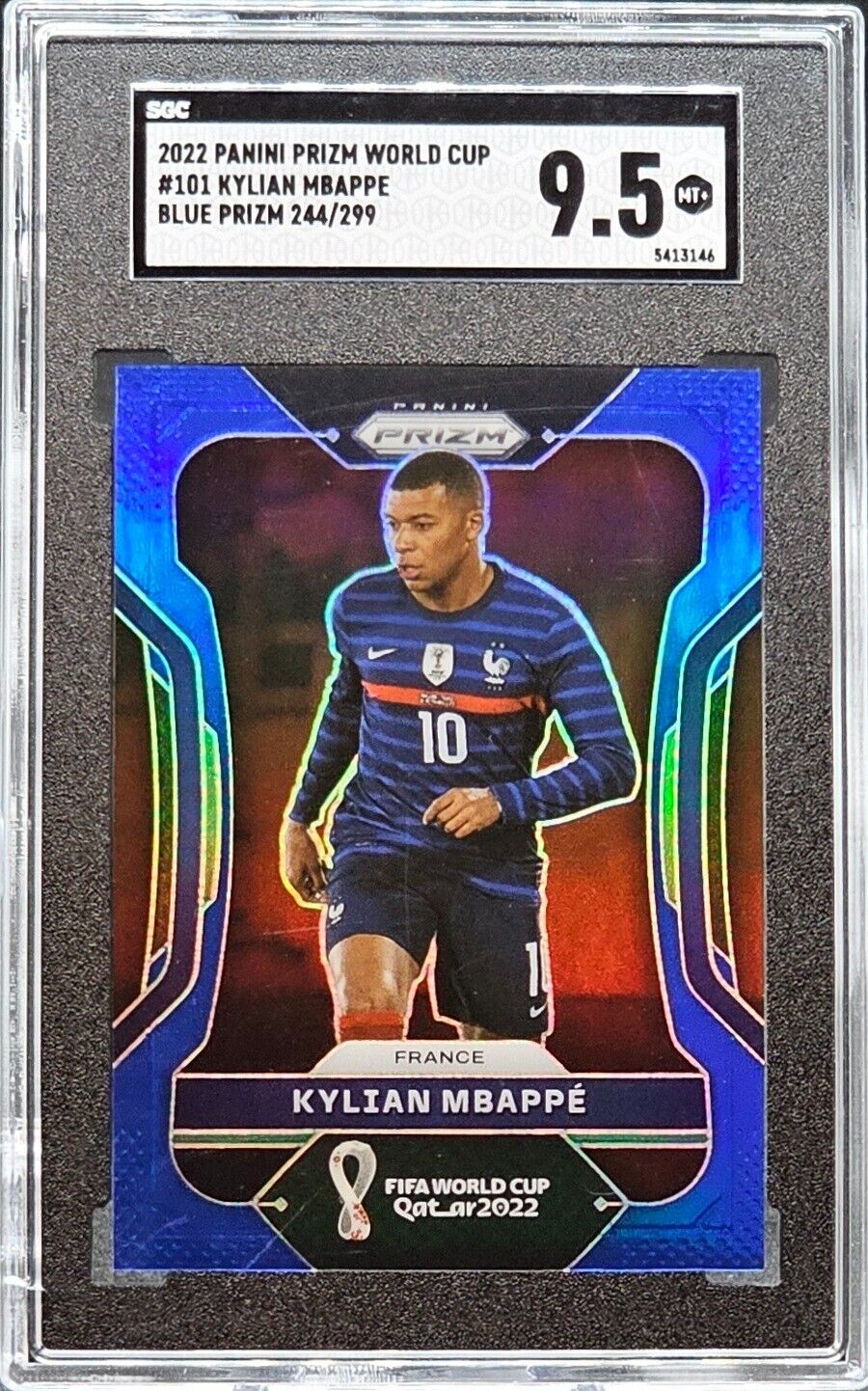 Kylian Mbappe (244/299) Blue Prizm SGC 9.5 Mint+ 2022 Panini Prizm World Cup