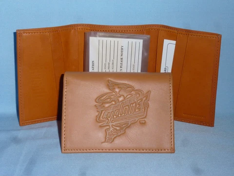 IOWA STATE CYCLONES   Leather TriFold Wallet   NEW!  tan bb Cover