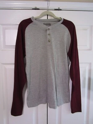 Open Trails Mens Jersey Shirt Medium Gray Burgundy Long Sleeve - Image 1 of 4