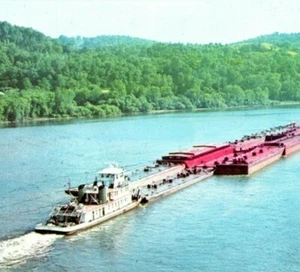 Ohio River Towboat Cargo Hauler Boat Pusher Tug Ship Vintage Postcard - Picture 1 of 4