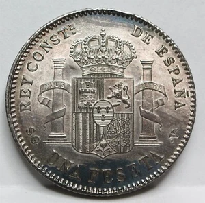 SPAGNA argento UNA 1 peseta 1899 (99) SGV AU - UNC Re Alfonso Pilastri Bambino #A98 - Foto 1 di 6