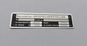 Typenschild Anhänger beschriftet für 1 Achse / laserbeschriftet - Var. 5 - Bild 1 von 1