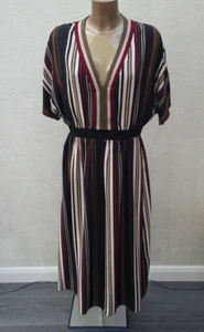 Ted Baker Midi Dress Size 4 UK 14 Stripe Safinya Burgundy V-Neck - Imagen 1 de 7