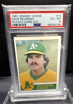 1981 GRANNY GOOSE POTATO CHIPS A'S DAVE REVERING #13 PSA 6 - Image 1 of 2
