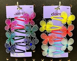 Claire’s Girls 4-Pack Butterfly Gem Hair Clips Barrettes Choose Dark or Bright - Picture 1 of 3