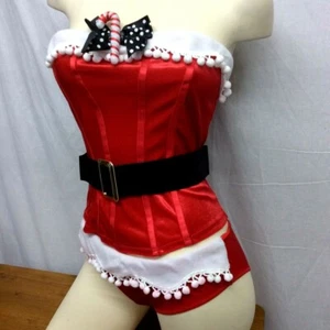 Velvet Corset and Hot Pants Shorts Xmas Leg Avenue UK 10 12 M L Pom Pom Sexy - Picture 1 of 5