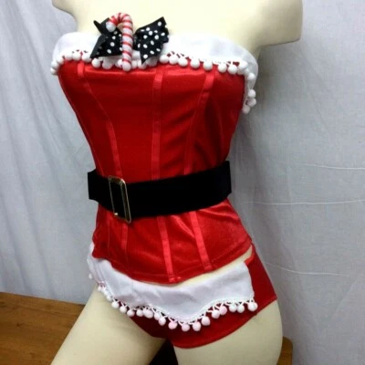 Sexy Corsé de Terciopelo y Pantalones Cortos Navidad Pierna Avenida Reino Unido 10 12 M L Pom Pom Foto 1 de 4