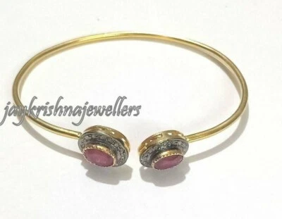 Ruby Gemstone Bengal, 925 Sterling Silver Uncut Slice Diamond Victorian Bengal - Image 1 of 4