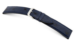 RIOS1931 Genuine Ostrich Leather Watch Band Strap 19 mm Blue Navy "Maison"