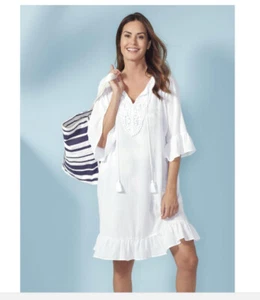 Top it off White Swimsuit Beach Cover Up Sundress Ruffle Sleeve One Size NWT's - Picture 1 of 11