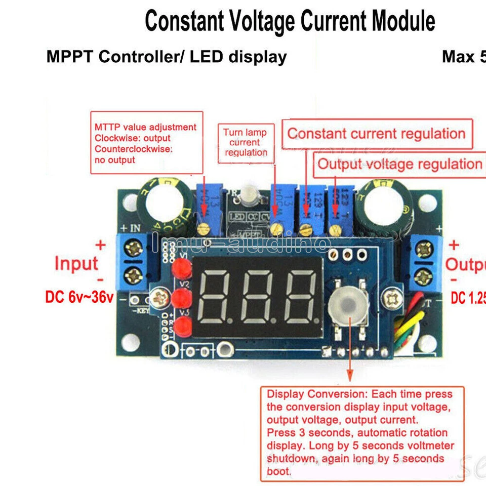 Panel Solar Regulador MPPT 5A CC Buck Reducción Voltaje Constante Módulo de Corriente - Imagen 1 de 1