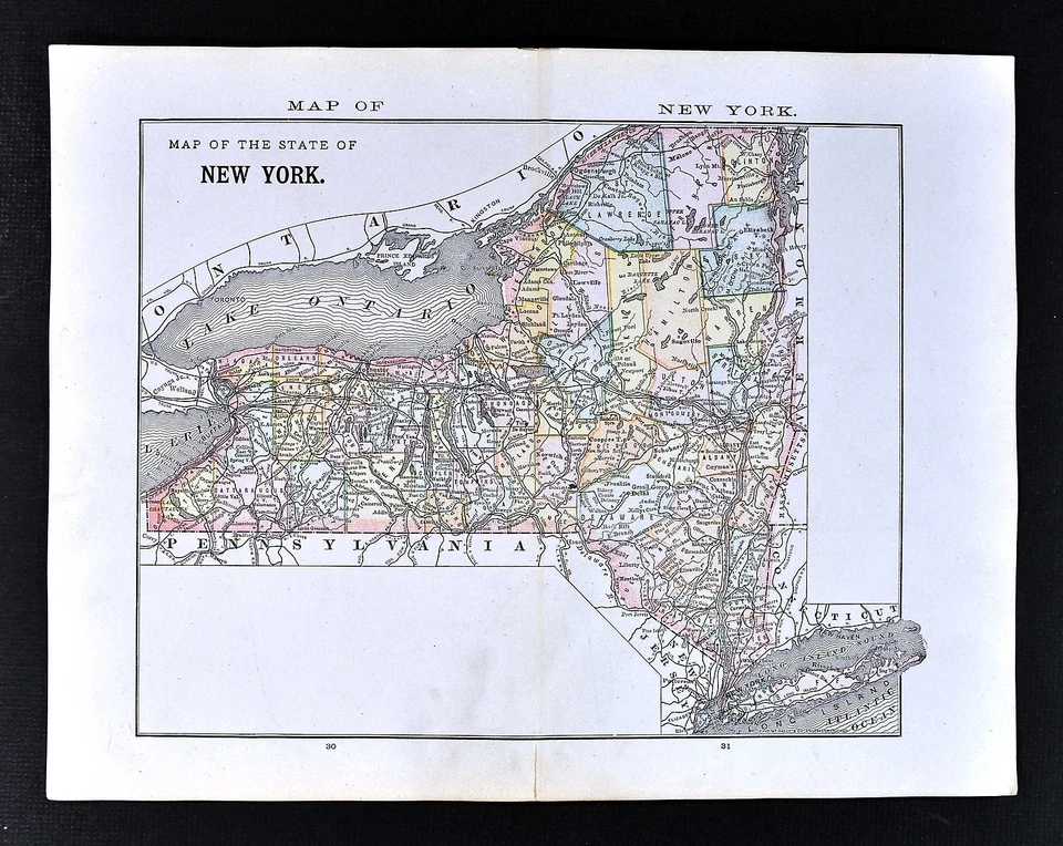1884 Rand McNally Map - New York - Long Island Niagara Falls Albany Buffalo City - Image 1 of 1