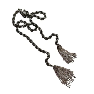 Vintage goldtone chunky chain lariat necklace tassel belt multi function jewelry - Picture 1 of 7