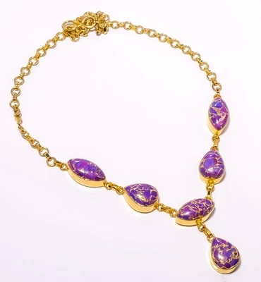 Collar Chapado en Oro Plata Turquesa Púrpura Cobre Natural 17.99" N626-18 Foto 1 de 4