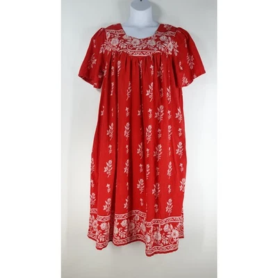Phases Vtg House Dress Women XL (18) Red Floral Print Muumuu Maxi Cotton - Image 1 of 4