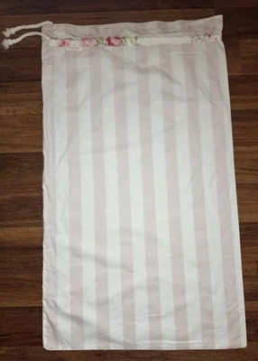 复古 Rachel Ashwell Shabby Chic 退役花卉条纹粉色洗衣袋 罕见! — 第 1/4 张图片