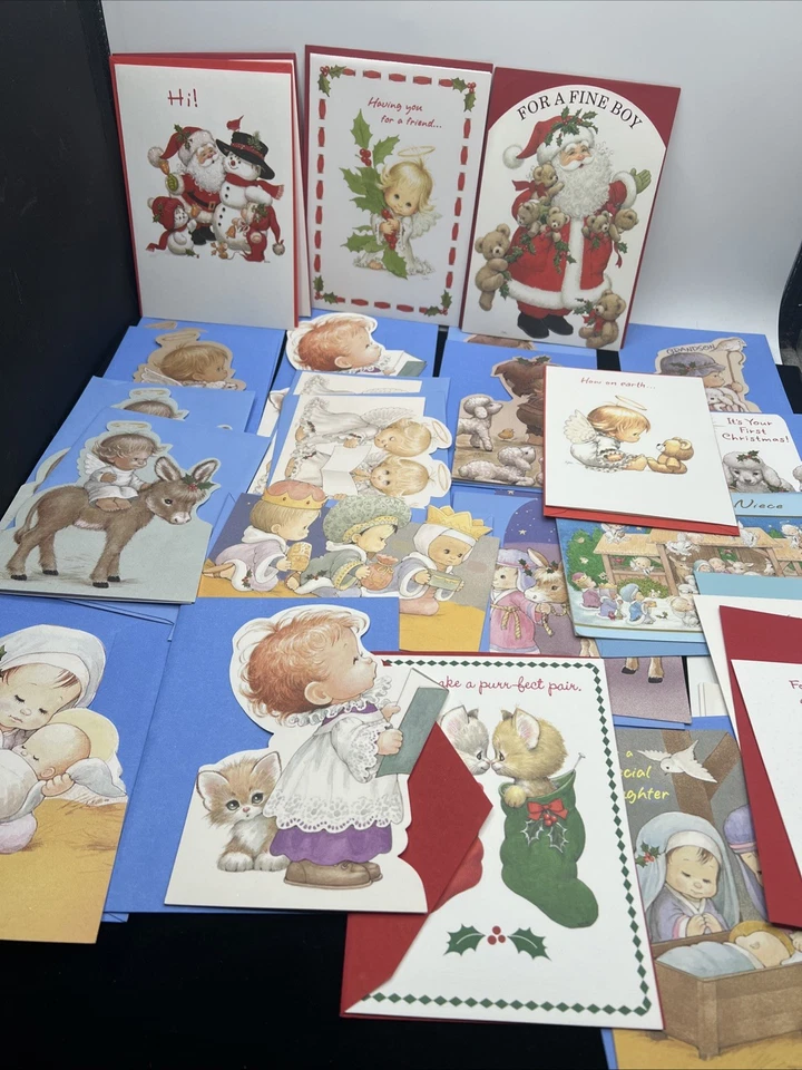 27 Unused Vintage Ruth Morehead Christmas Greeting Cards Collection Holly Babes - Image 1 of 4