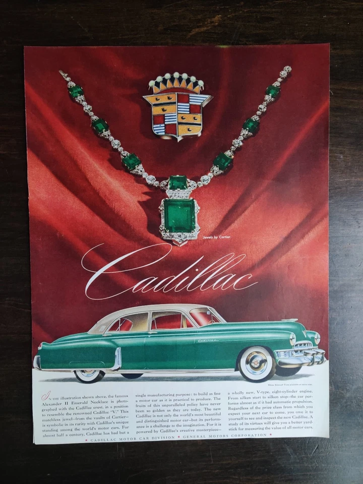 Vintage Cadillac 1950 Emerald Necklace Green Sedan Classic Full Page Original Ad - Image 1 of 1