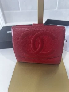 Chanel CC Caviar Skin Leather Bifold Wallet Red w/Box, Hologram Intact - Picture 1 of 24