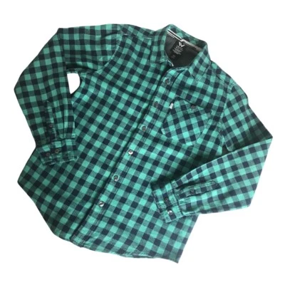 Camisa Shaun Blanca Franela a Cuadros Niños Talla M Abotonada Manga Larga Turquesa Azul Marino Foto 1 de 4