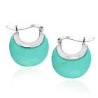 Chic and Sleek Green Turquoise Crescent Moon on Sterling Silver Huggie Earrings