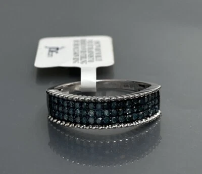 SJD Sterling 925 Rhodium Plated Blue Velvet Round Diamonds Women’s Size 8 Ring - Image 1 of 4