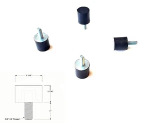 4) Rubber Anti - Vibration Isolator Mounts 1-1/4" X 1-1/4" - 3/8-16 X 1" Stud - Picture 1 of 2